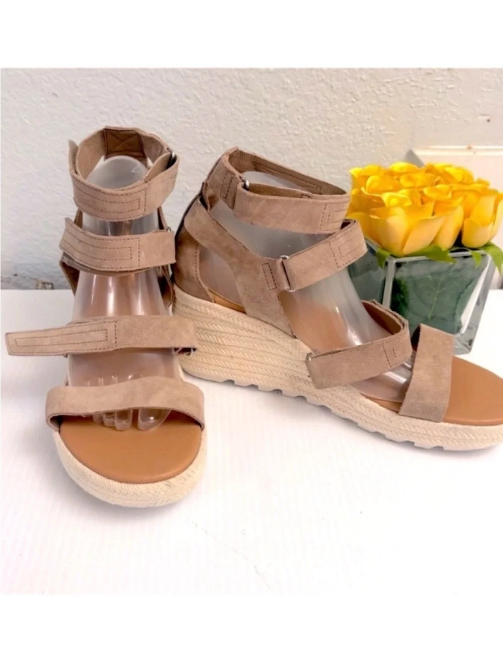 Sorel Cameron Taupe Multi-Strap Espadrille Wedge Sandals Sz 11